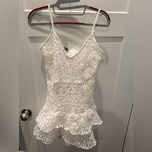 Eilly Bazar White Eyelet Lace Ruffle Hem Dress Size M